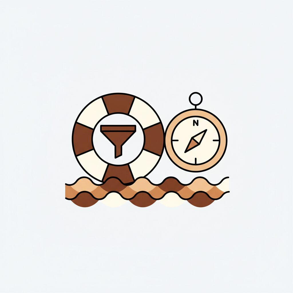 아이가 현미경으로 데이터를 관찰하며 부모와 토론하는 일러스트