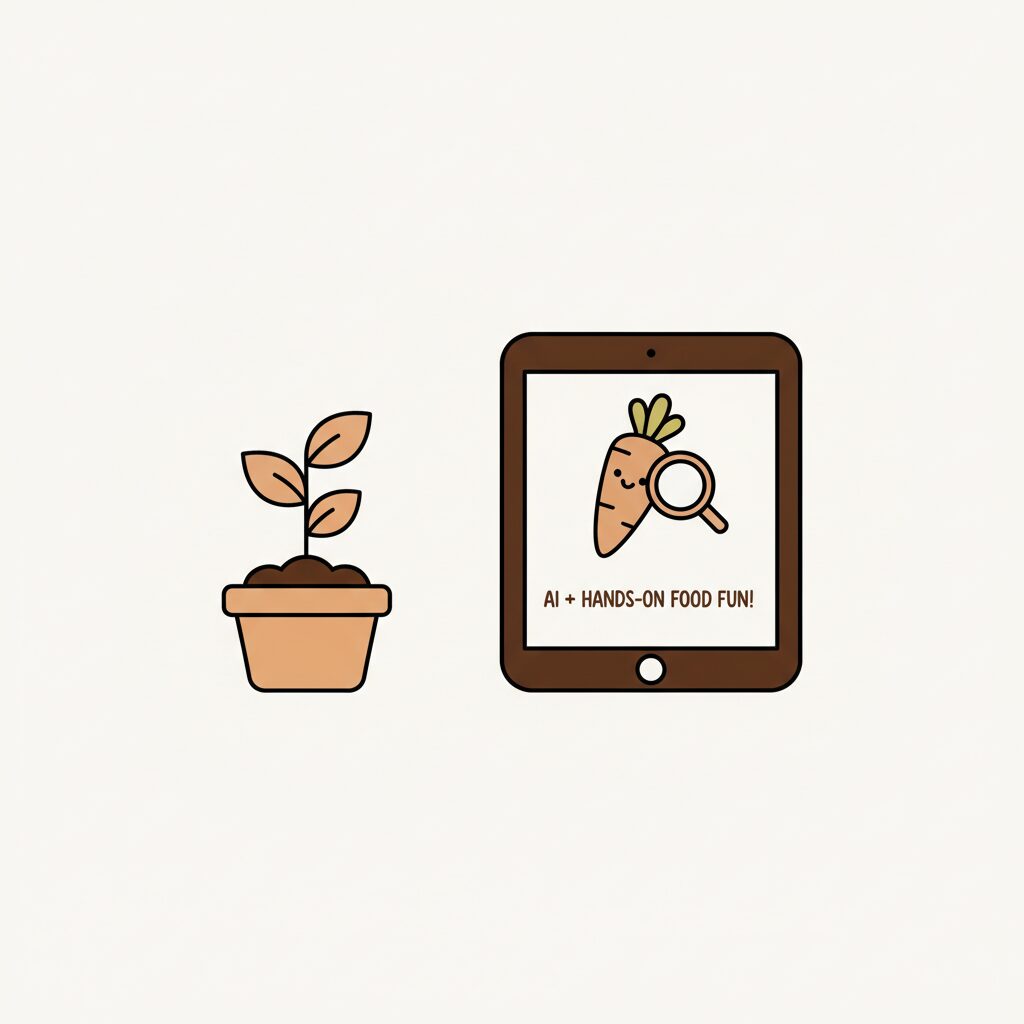 親子でミニトマトの収穫を楽しむ様子　プランター栽培から食の循環を学ぶ微笑ましい庭の風景