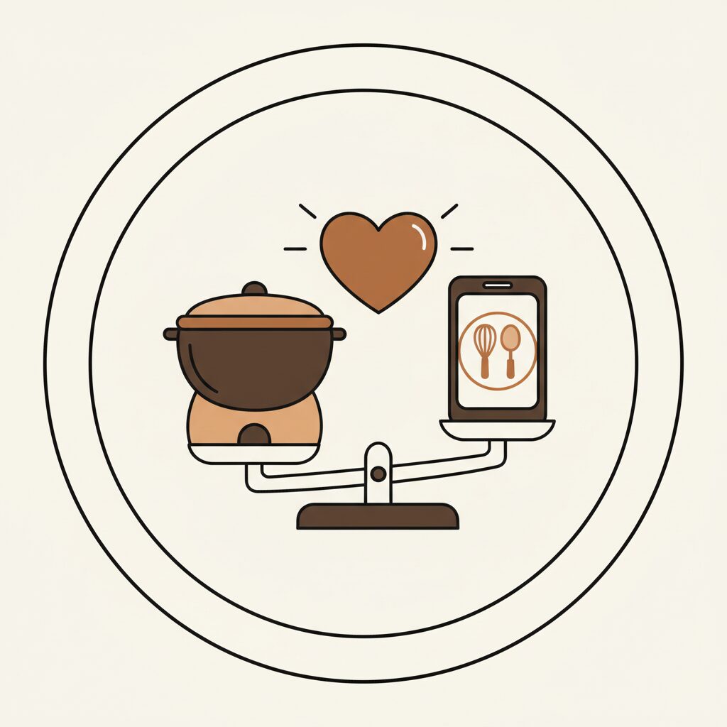 Bữa cơm gia đình truyền thống kết hợp công nghệ