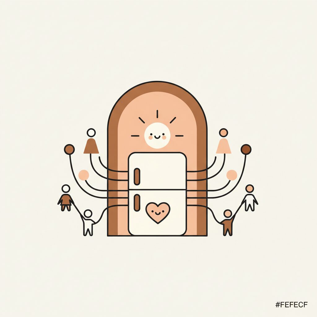 온 가족이 거실 소파에 앉아 태블릿을 보며 행복하게 웃는 모습