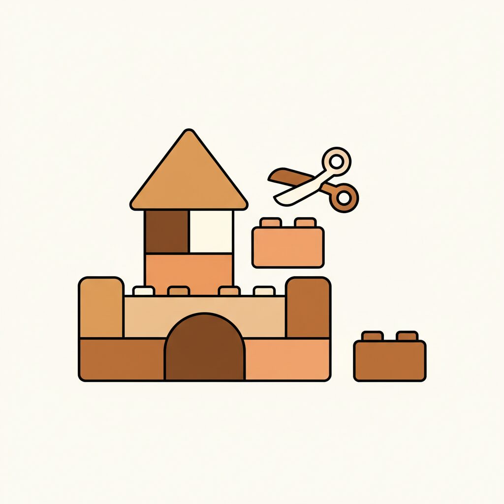 아이가 레고 블록으로 성을 만들며 유전자 가위 원리를 상상하는 모습