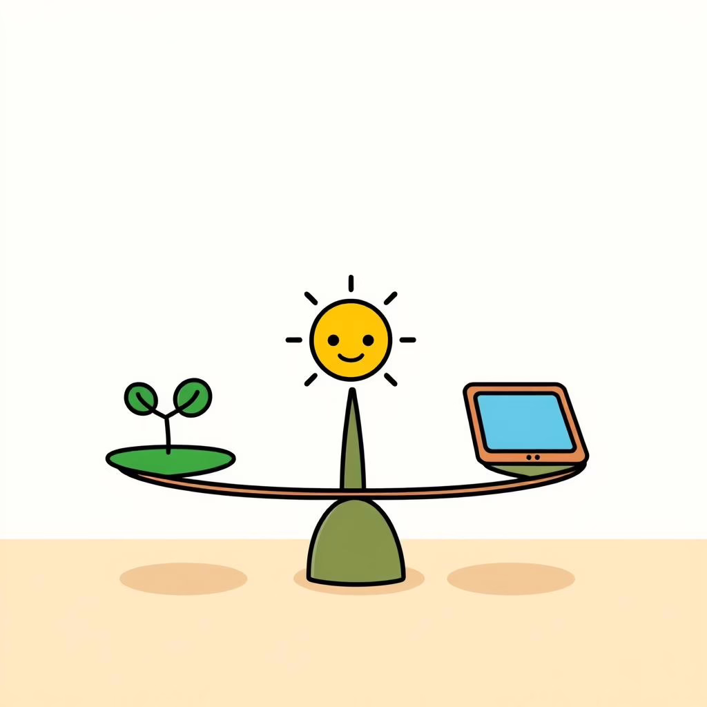 Cả nhà cắm trại trên đồi cỏ gần nhà hoàng hôn vàng nhẹ, không điện thoại