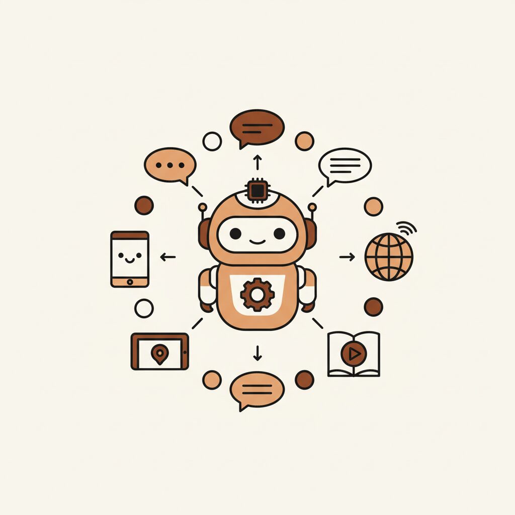 로봇 컨시어지에게 질문하며 즐거워하는 아이의 모습