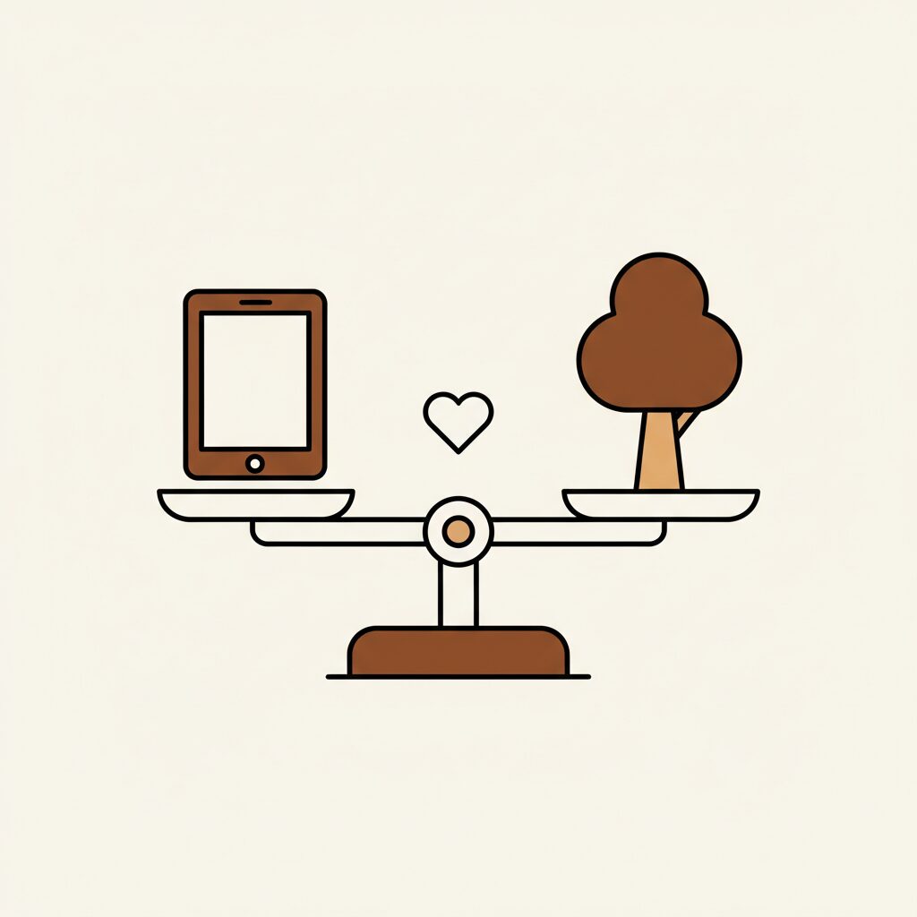 Gia đình đi dạo công viên buổi chiều, bé chỉ tay vào cây