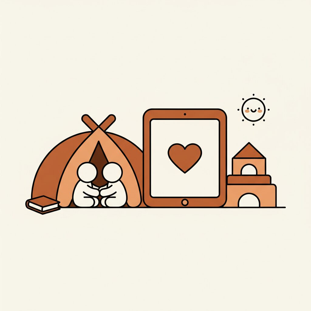 Familia construyendo algo juntos sin tecnología