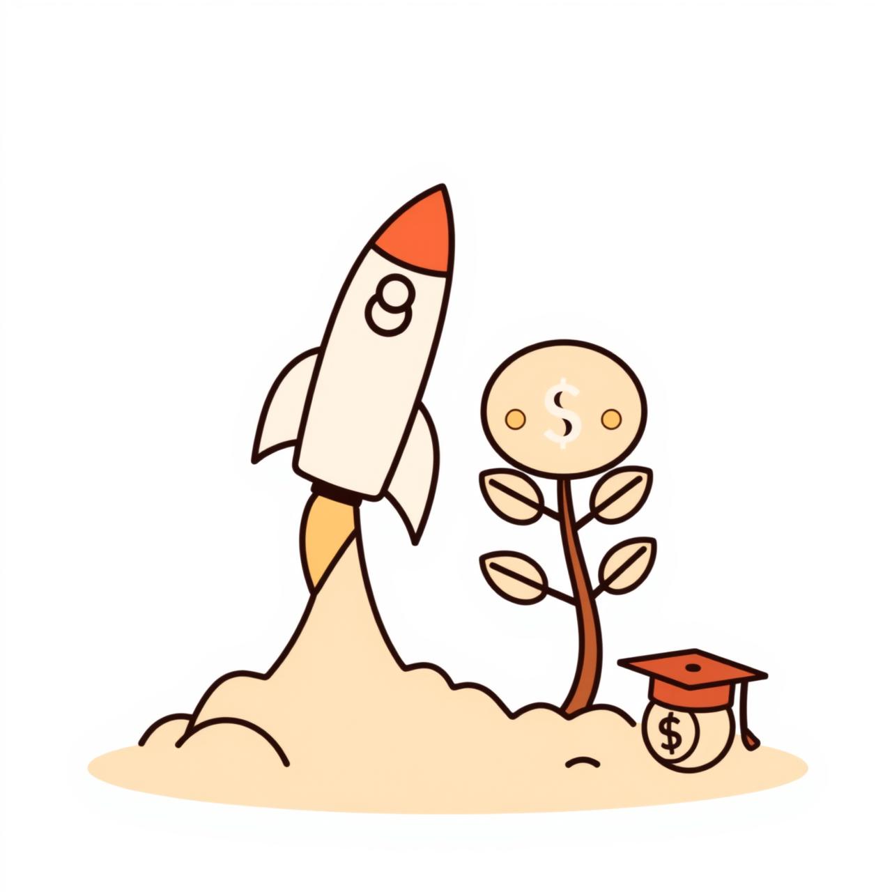 주식 차트와 아이가 손가락으로 미래를 가리키는 모습