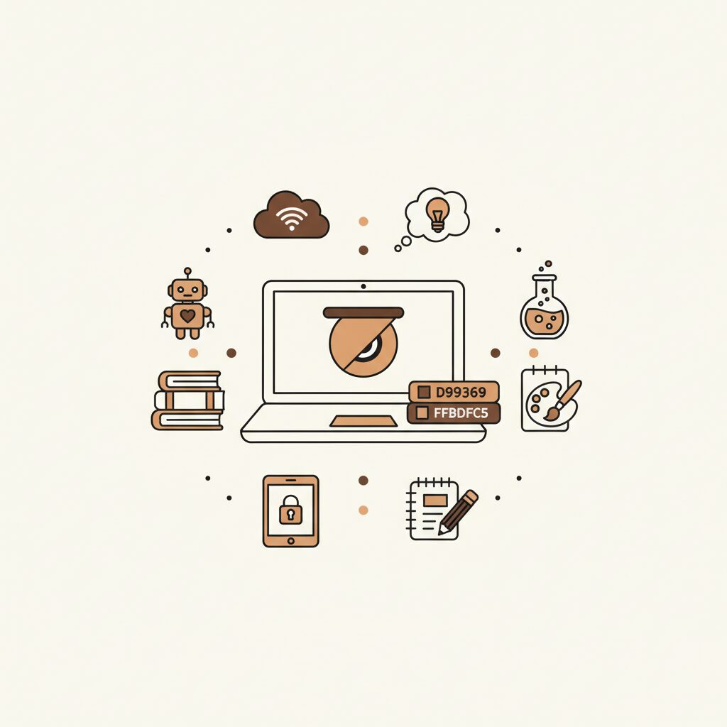 Famille discutant autour d'un ordinateur avec webcam couverte