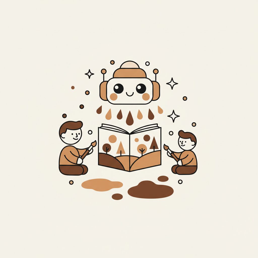 Enfant créant des décors numériques avec un parent