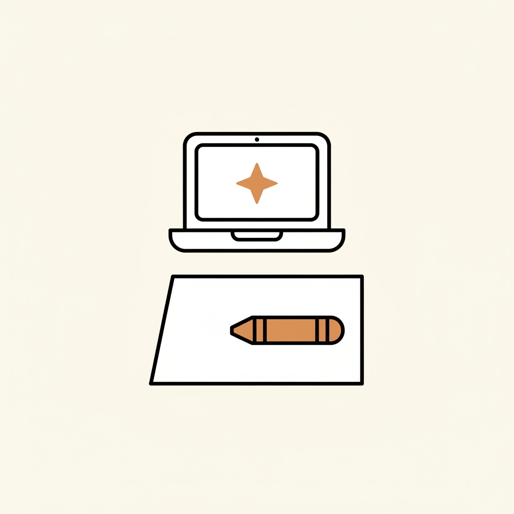 Criança criando arte digital com IA no laptop