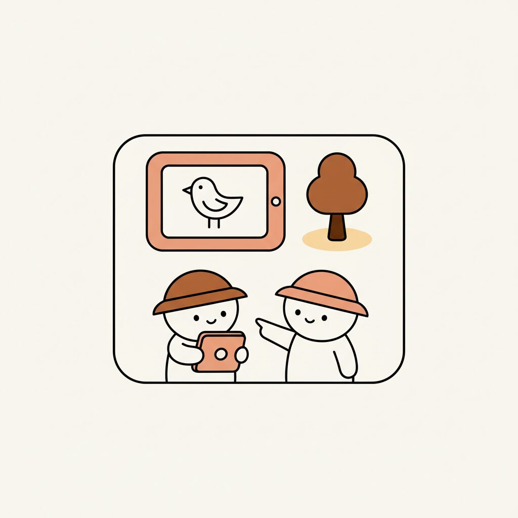 trẻ em đang vui vẻ quan sát chim qua máy cho ăn thông minh