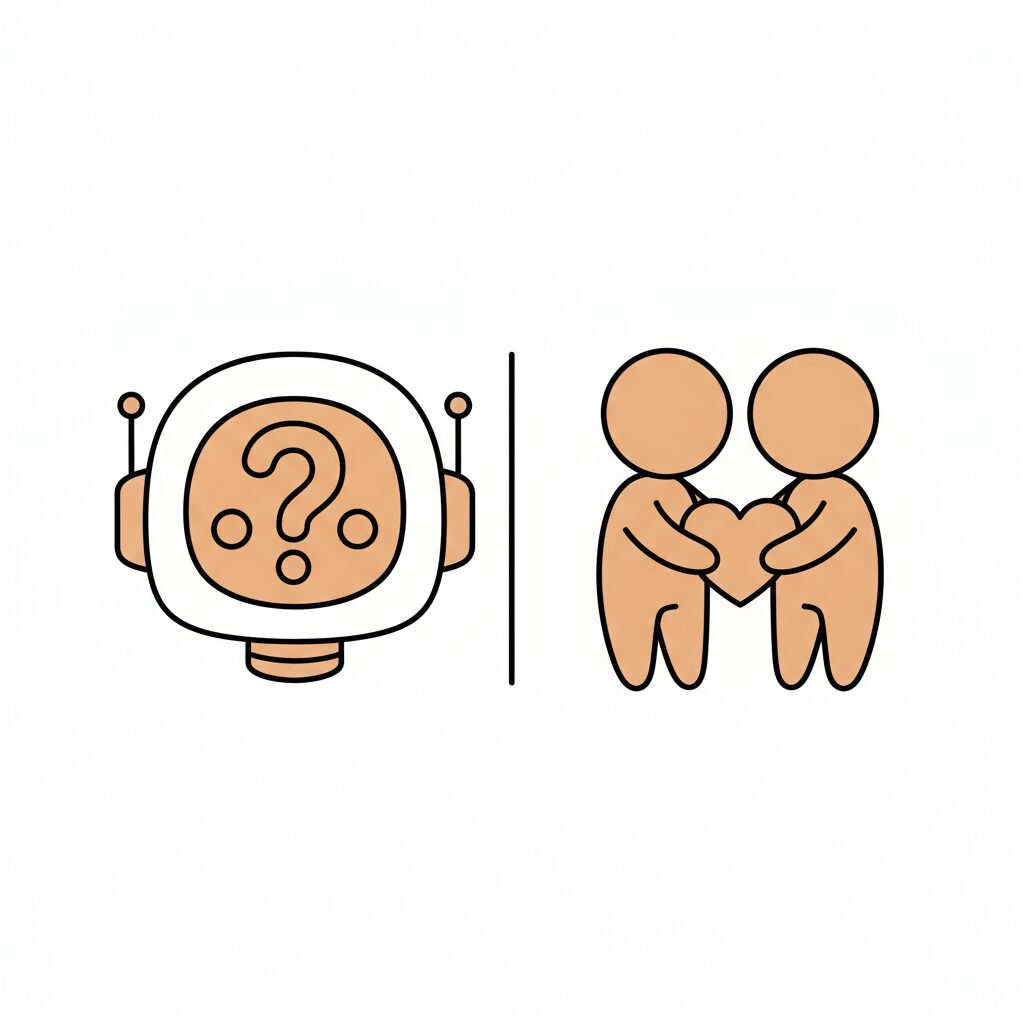 스마트폰 화면 속 명상 가이드와 실제 자연 속에서 명상하는 사람을 대비시킨 이미지