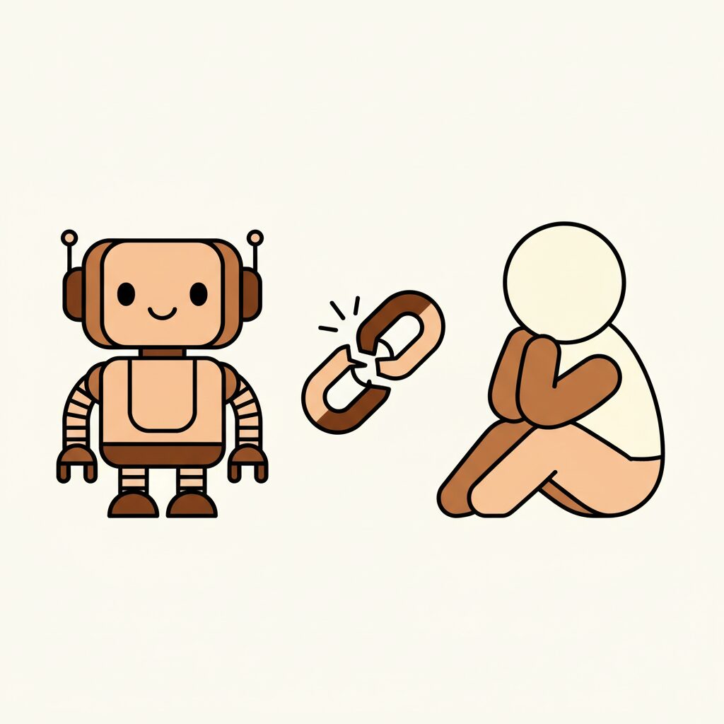 AIと人間のマインドフルネスの違いを表す比較イラスト