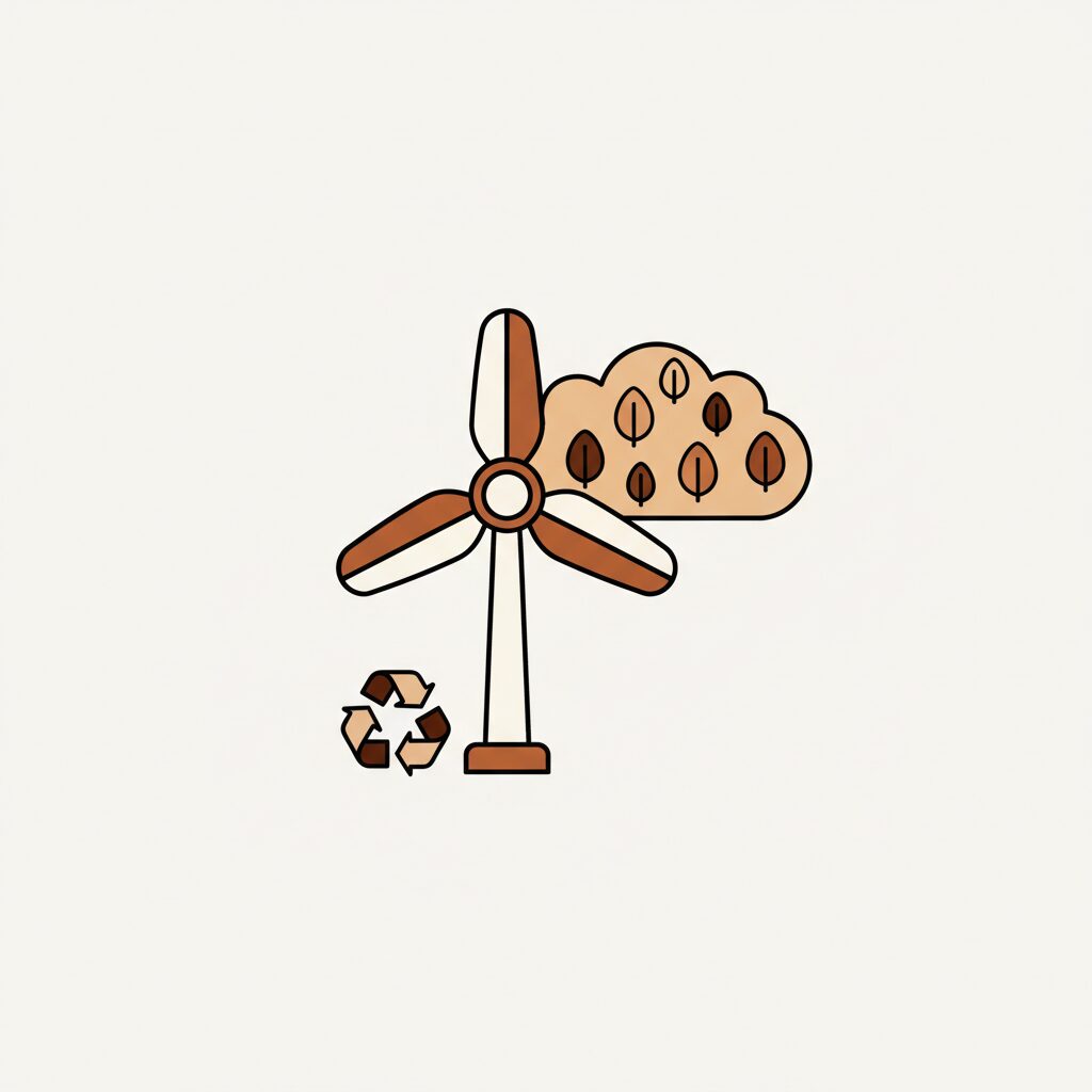 Parc éolien avec des enfants observant les éoliennes avec curiosité