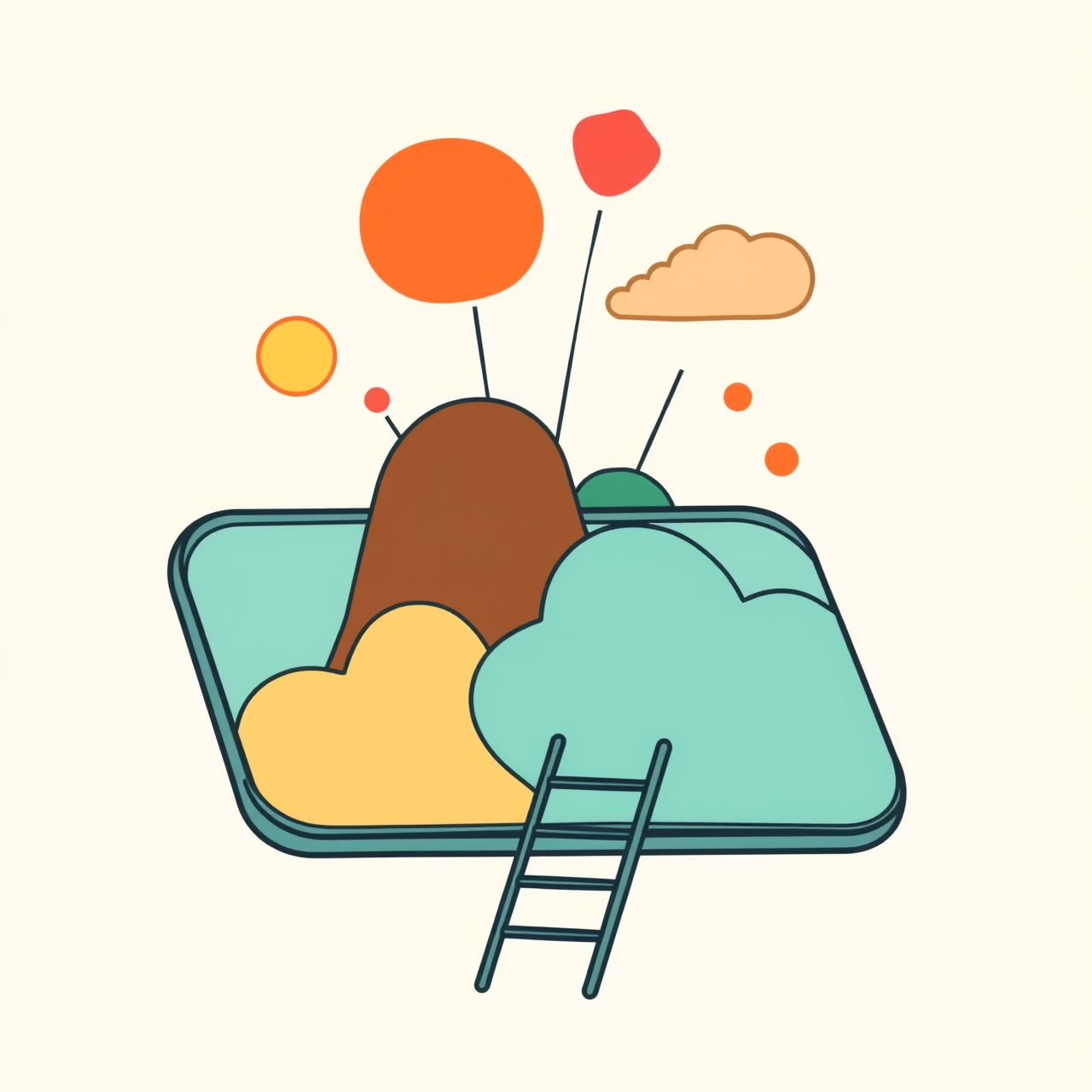 Niña mostrando orgullosa su dibujo colorido de árbol morado y sol sonriente