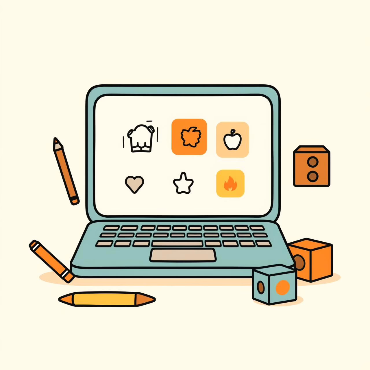 Famille discutant autour d'une tablette avec des dessins colorés