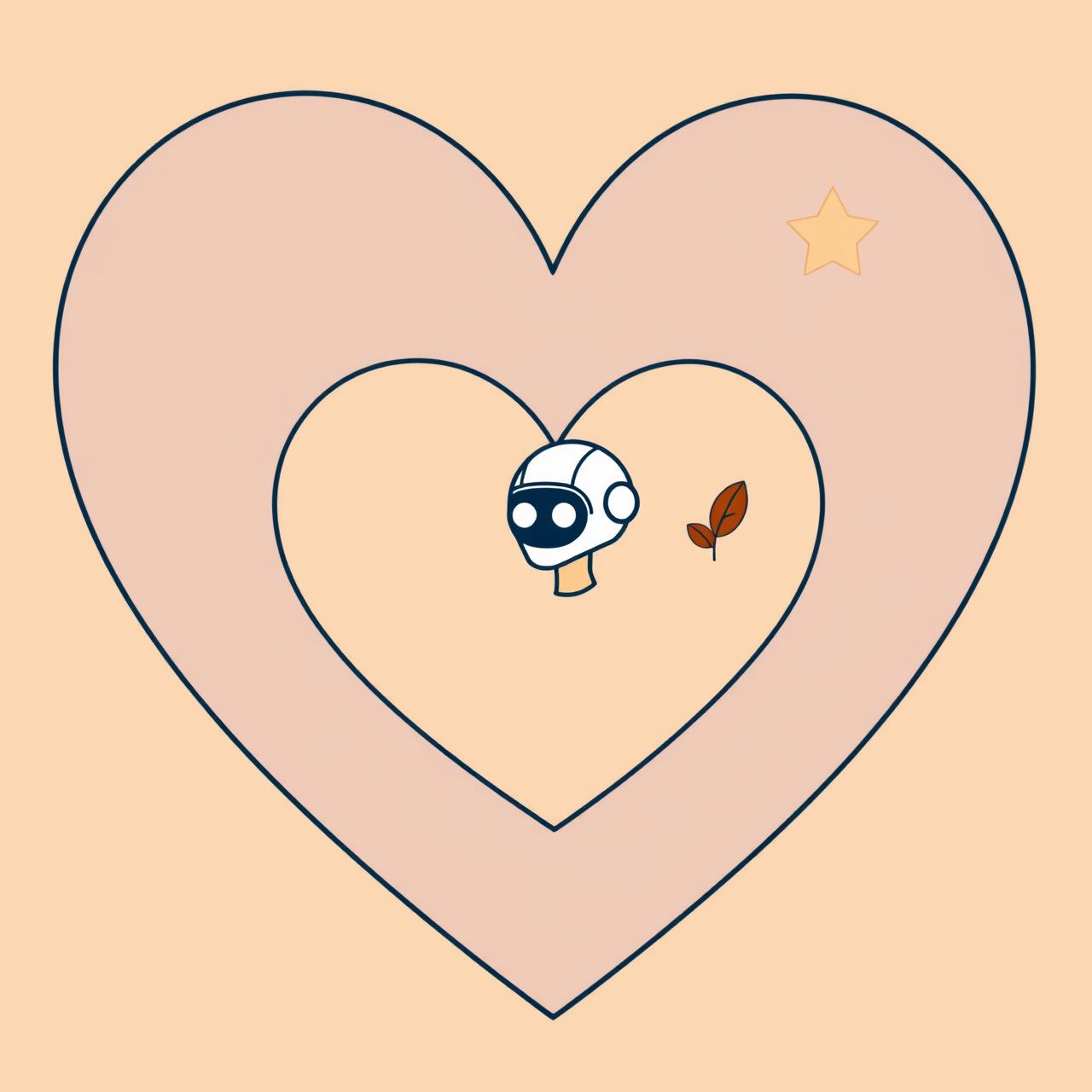 AI心形图标与家庭牵手剪影,科技温暖融合