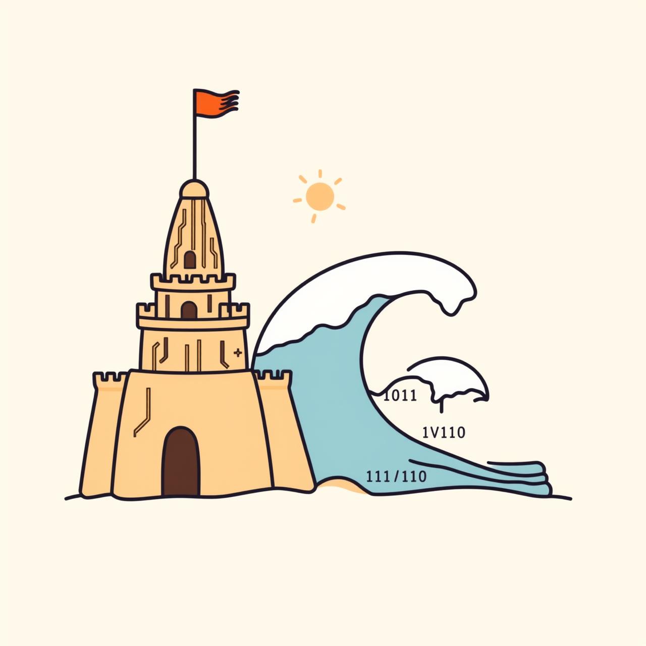 Father and daughter building sandcastle together at beach with waves approaching