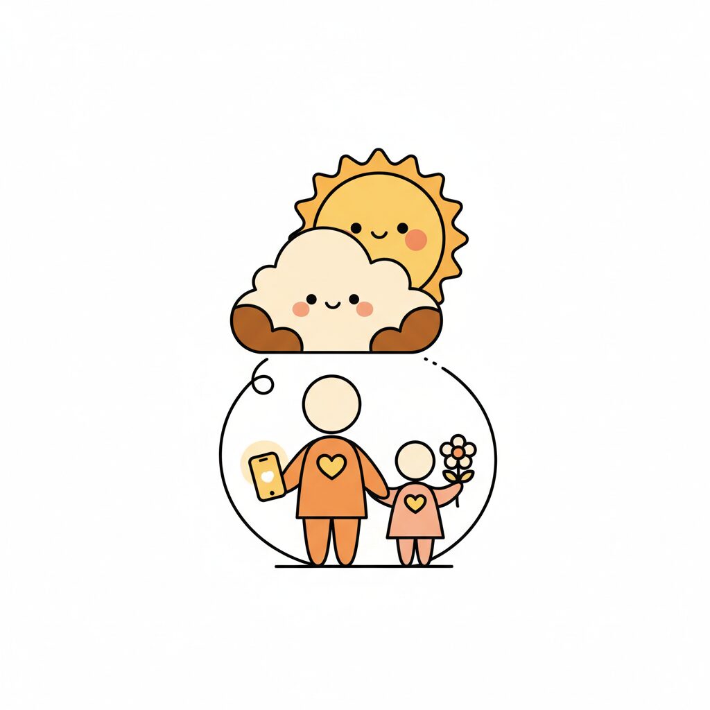 Cielo con nubes y sol en equilibrio