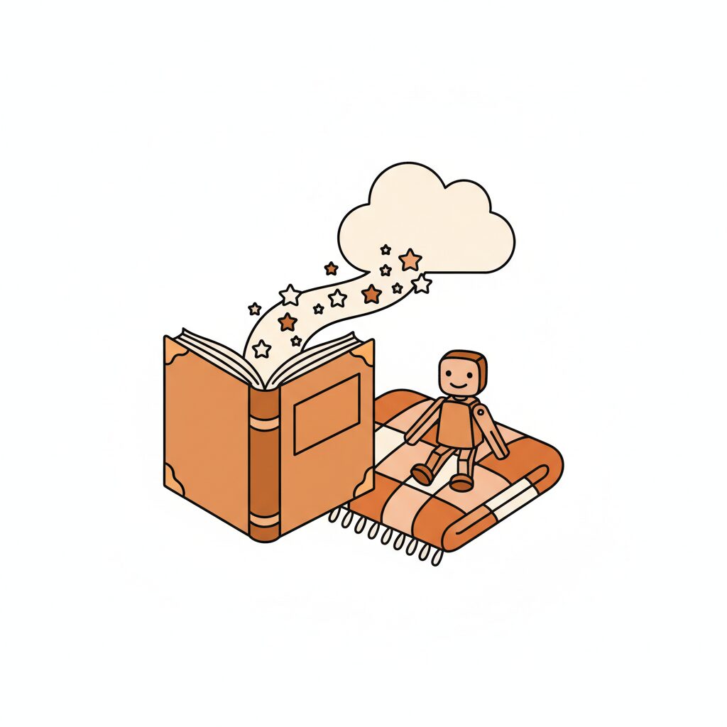 Niño explorando creatividad con materiales naturales