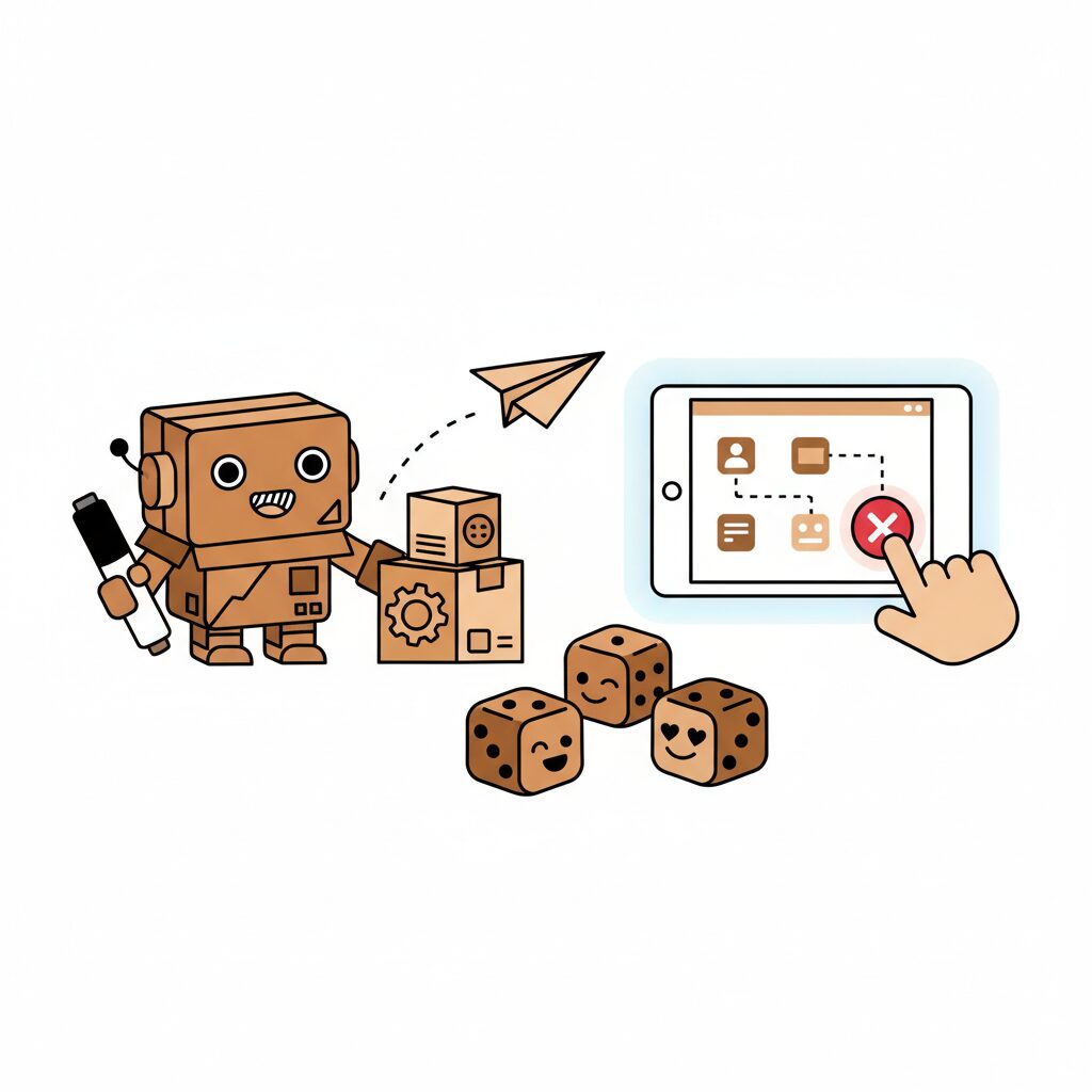 Familia creativa construyendo con materiales reciclados