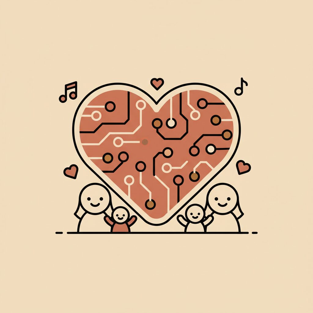 家族でAI音楽に手拍子を加えて遊ぶ様子