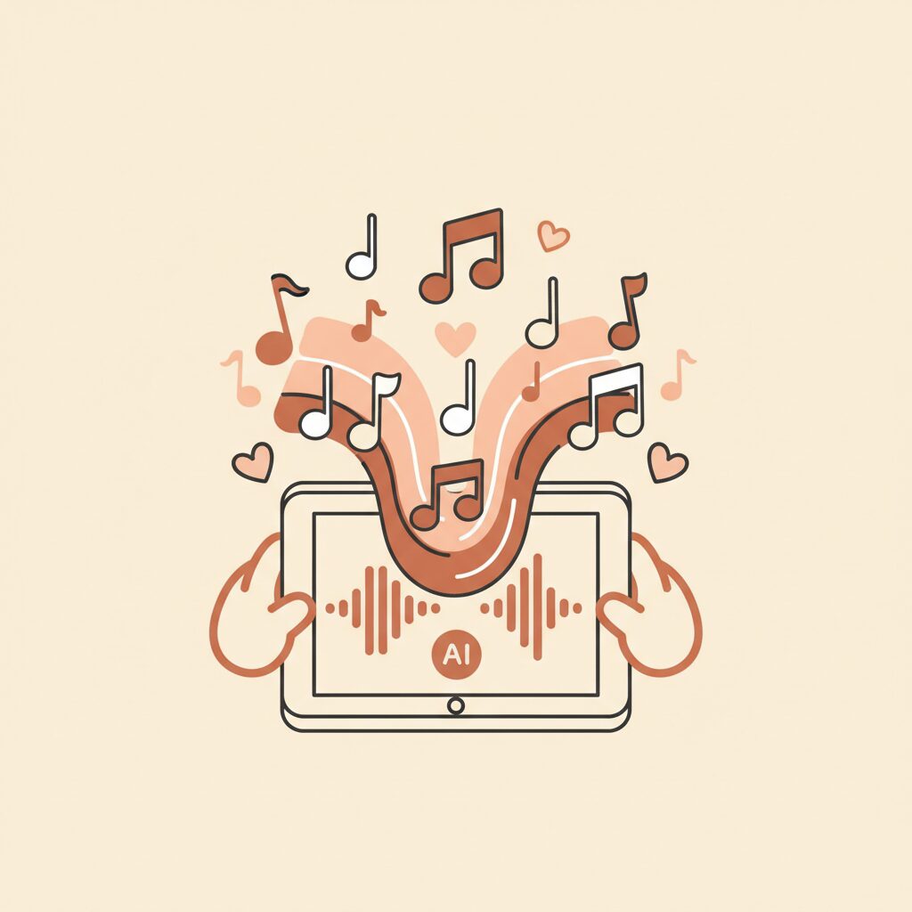 子どもがAIとピアノを同時に使って作曲する様子