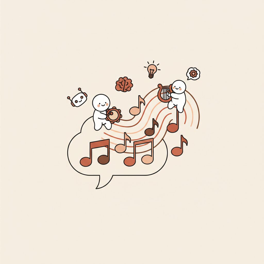 子どもがAIツールを使って作曲する様子