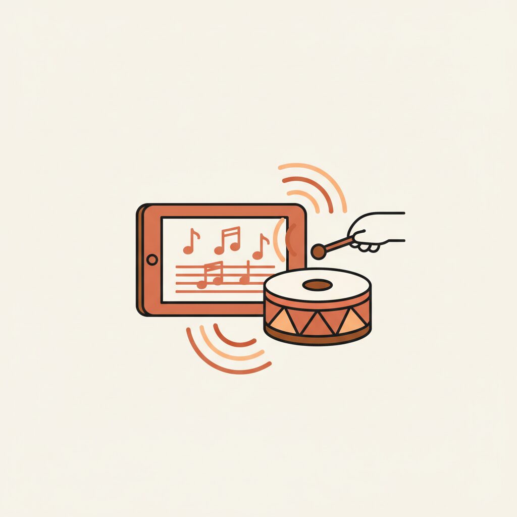 Familia disfrutando de actividades musicales al aire libre