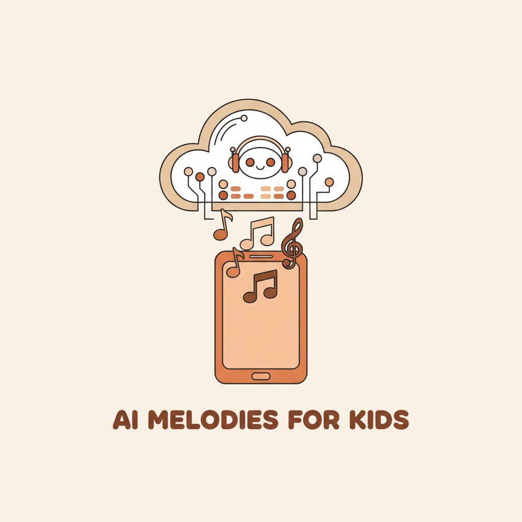孩子用平板电脑创作AI音乐，面带惊喜表情
