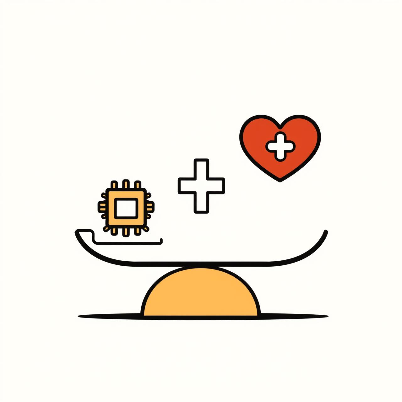 يدان، واحدة بشرية والأخرى آلية، تتصافحان، ترمز إلى التوازن بين الإنسان والتكنولوجيا.