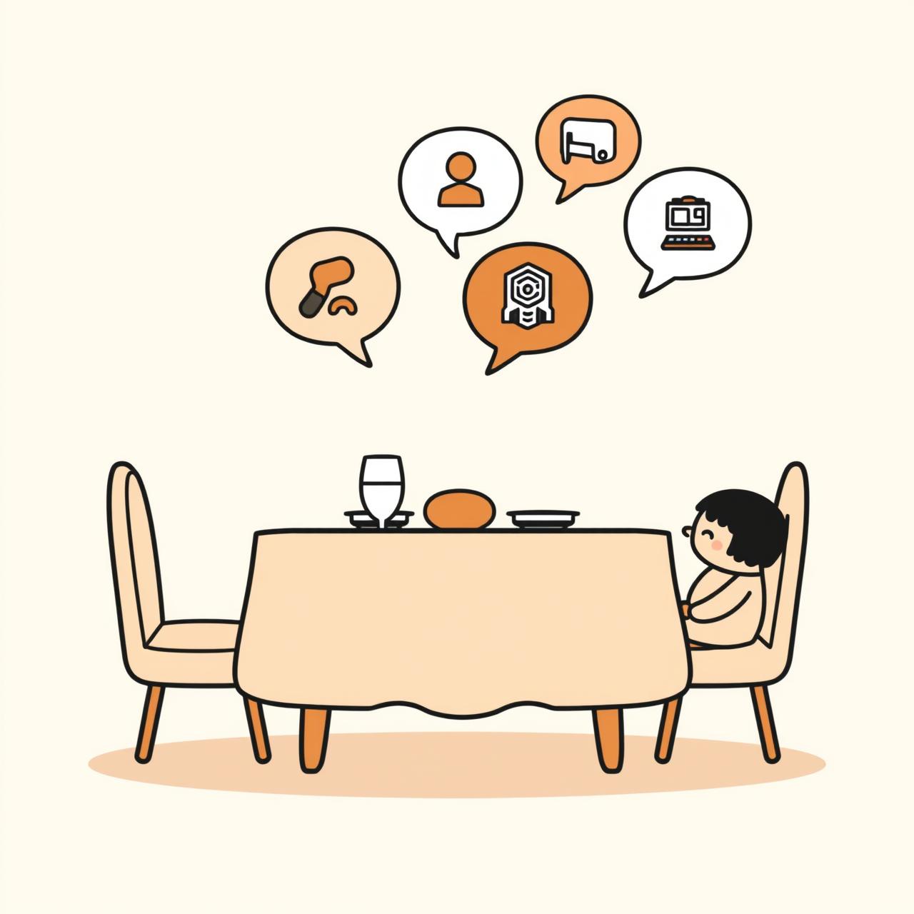 가족이 저녁 식사 중 미래 직업에 대해 이야기하는 모습