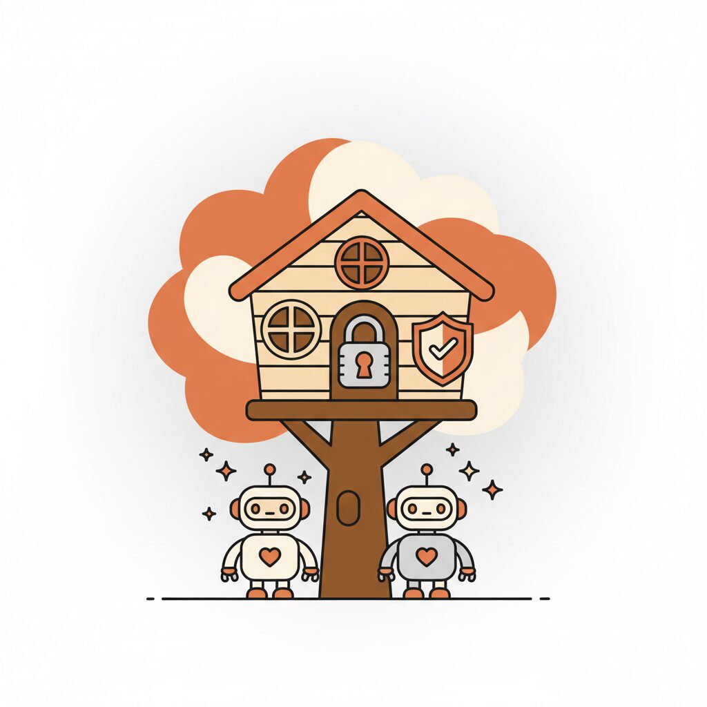 Child interacting safely with AI technology