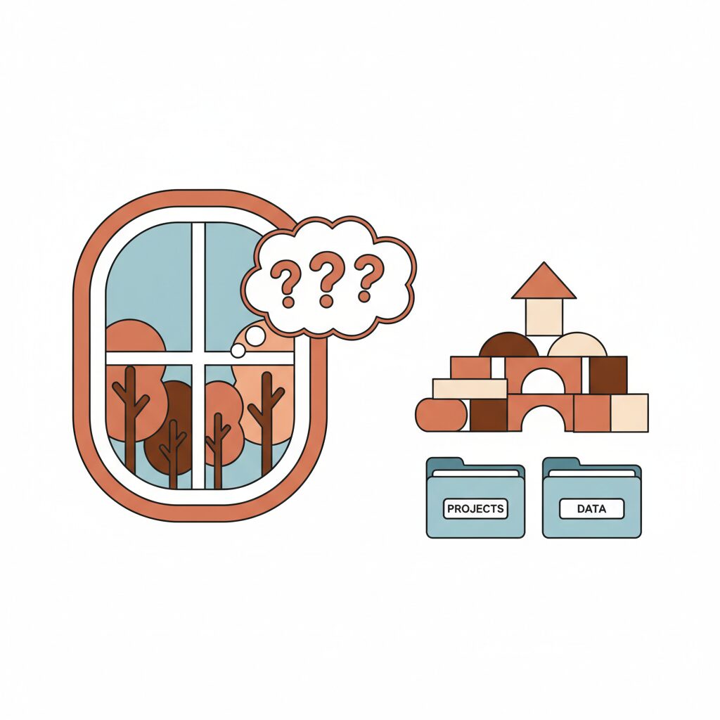 아이가 창문 밖을 바라보며 상상하는 모습