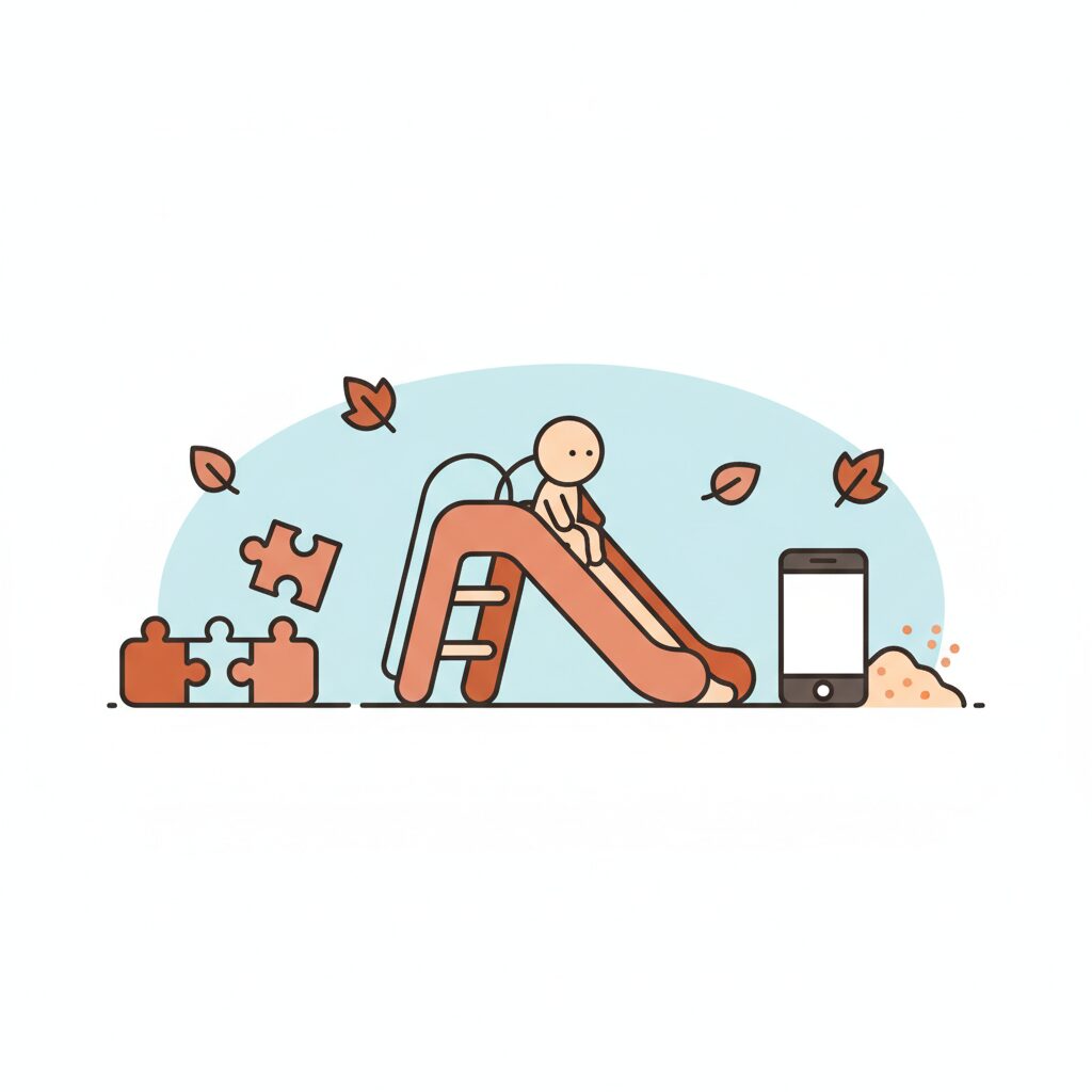 아이가 놀이터에서 미끄럼틀을 오르려는 모습