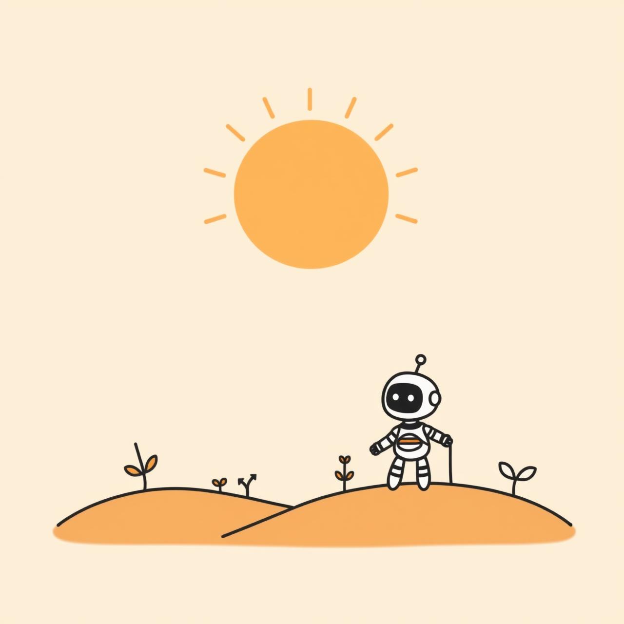 طفل صغير يبتسم وهو يتفاعل مع روبوت بشري ودود في غرفة مضيئة.