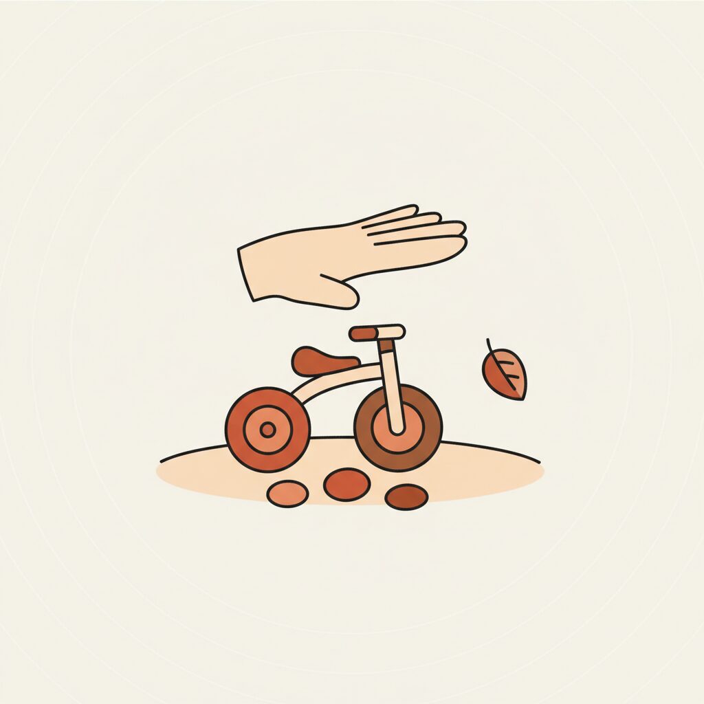 Orangtua melihat anak jatuh dari sepeda roda tiga di taman