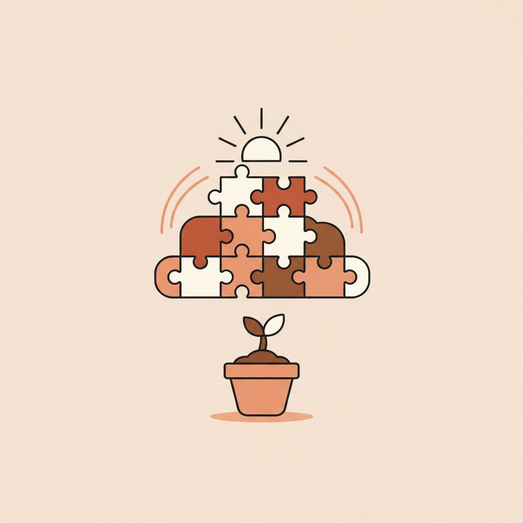 Anak tersenyum setelah menyelesaikan puzzle