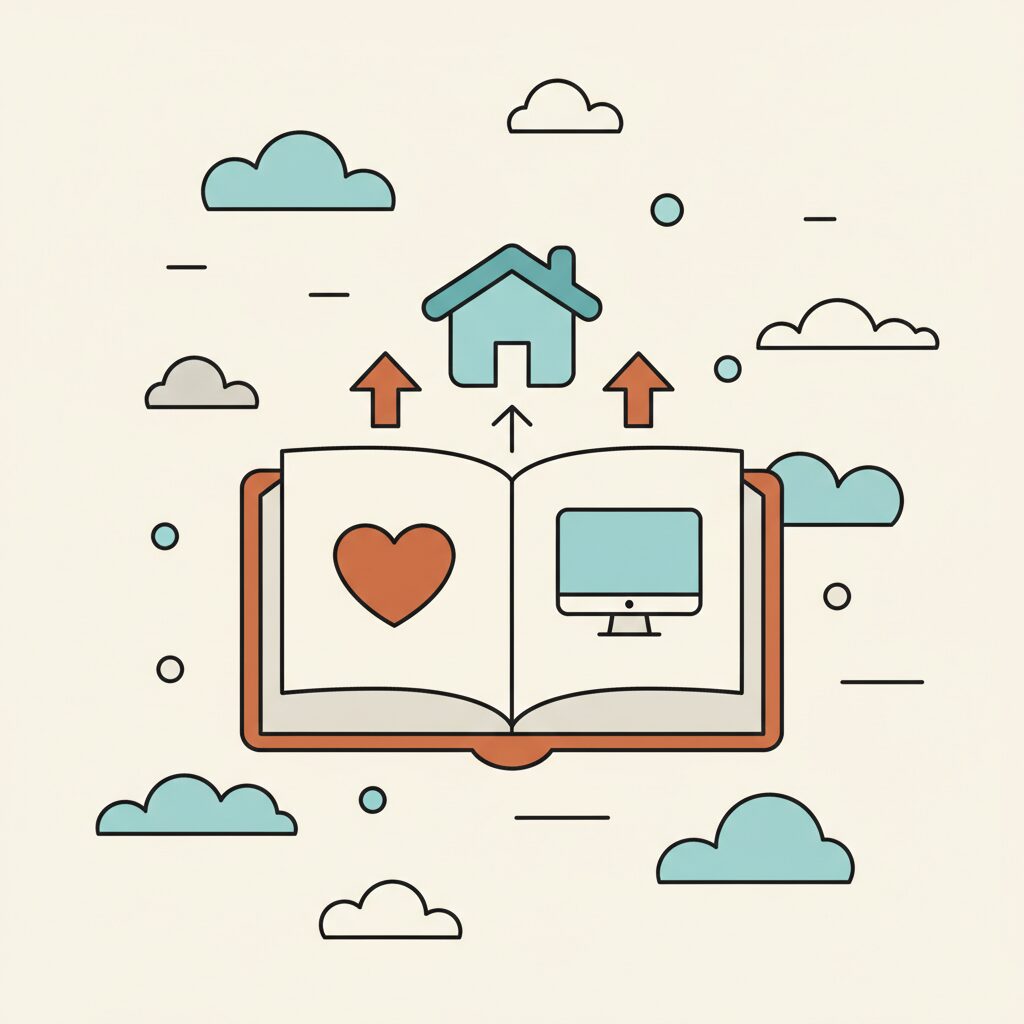 아이와 부모가 함께 태블릿을 보는 모습