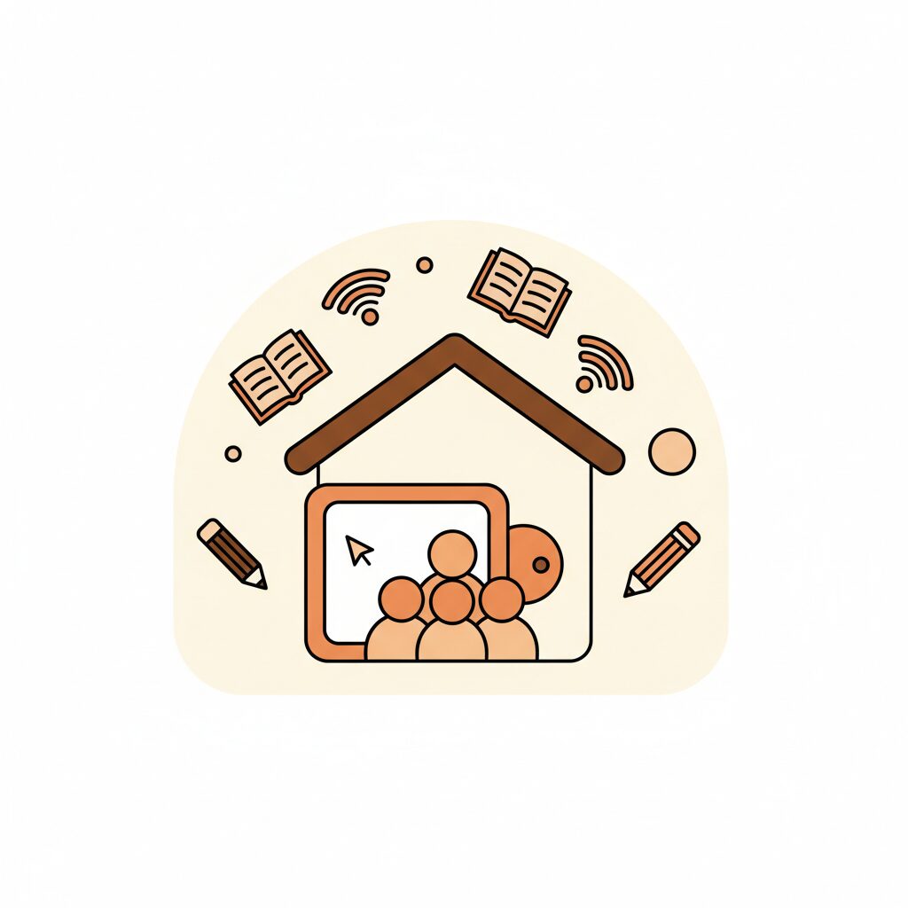 家族で台所に立ち クッキングペーパーにメモを書く子供の手