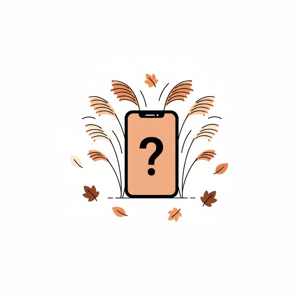 秋の公園でスマホを見つめる親子の後ろ姿 ススキが風に揺れる夕暮れ