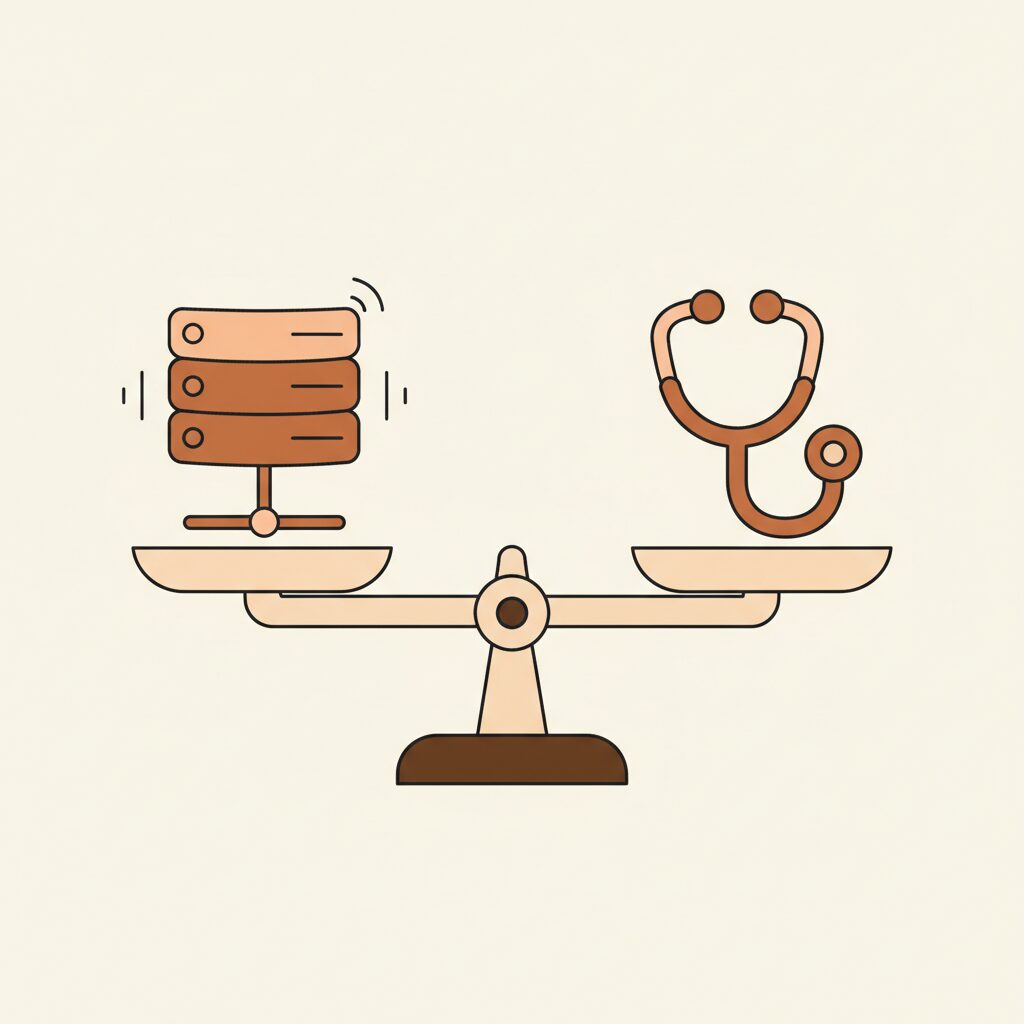 Một bác sĩ đang xem xét kết quả máy tính cùng hồ sơ bệnh án