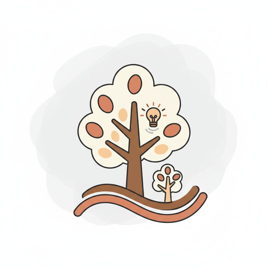 公園で未来を話し合う親子 バックにAI技術のイメージ