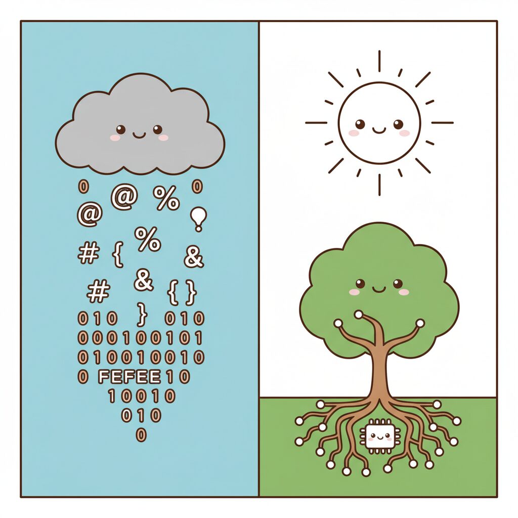 雨雲空の公園で遊ぶ親子