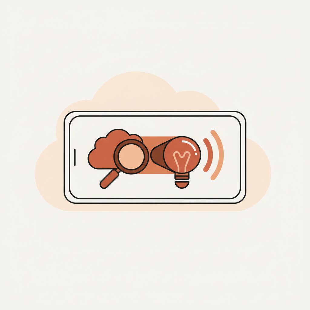 Anak kecil bertanya tentang hujan pada layar ponsel dengan mata berbinar