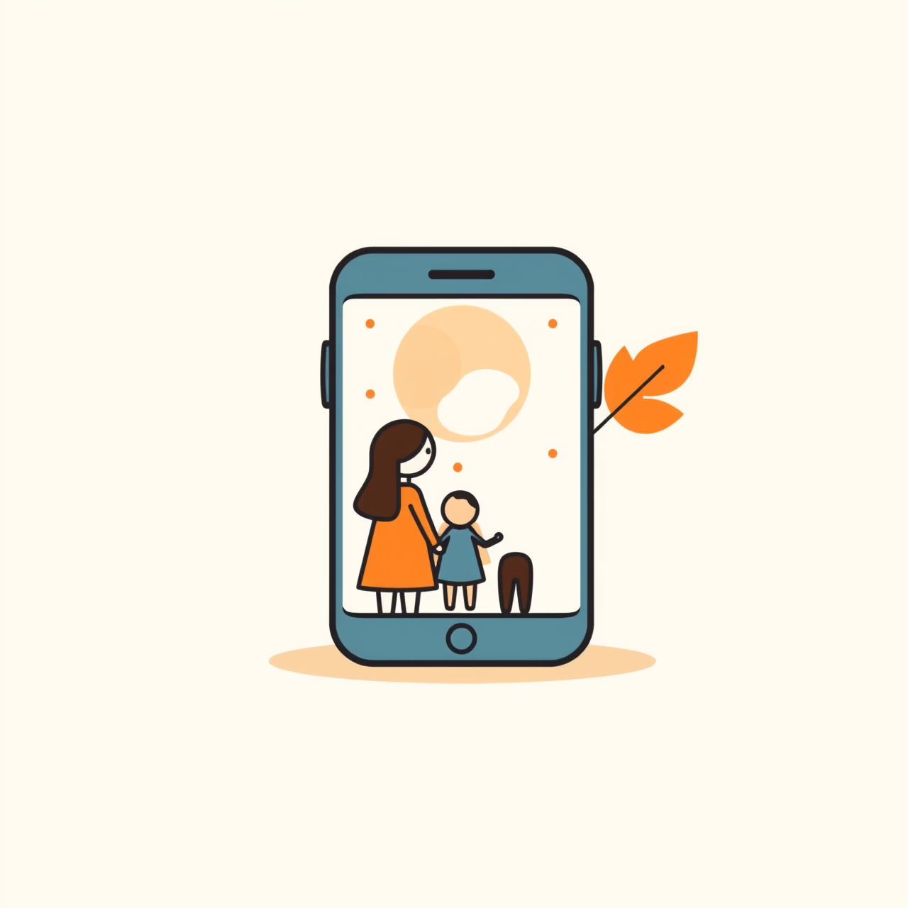 親子でスマホを見ながら会話する様子