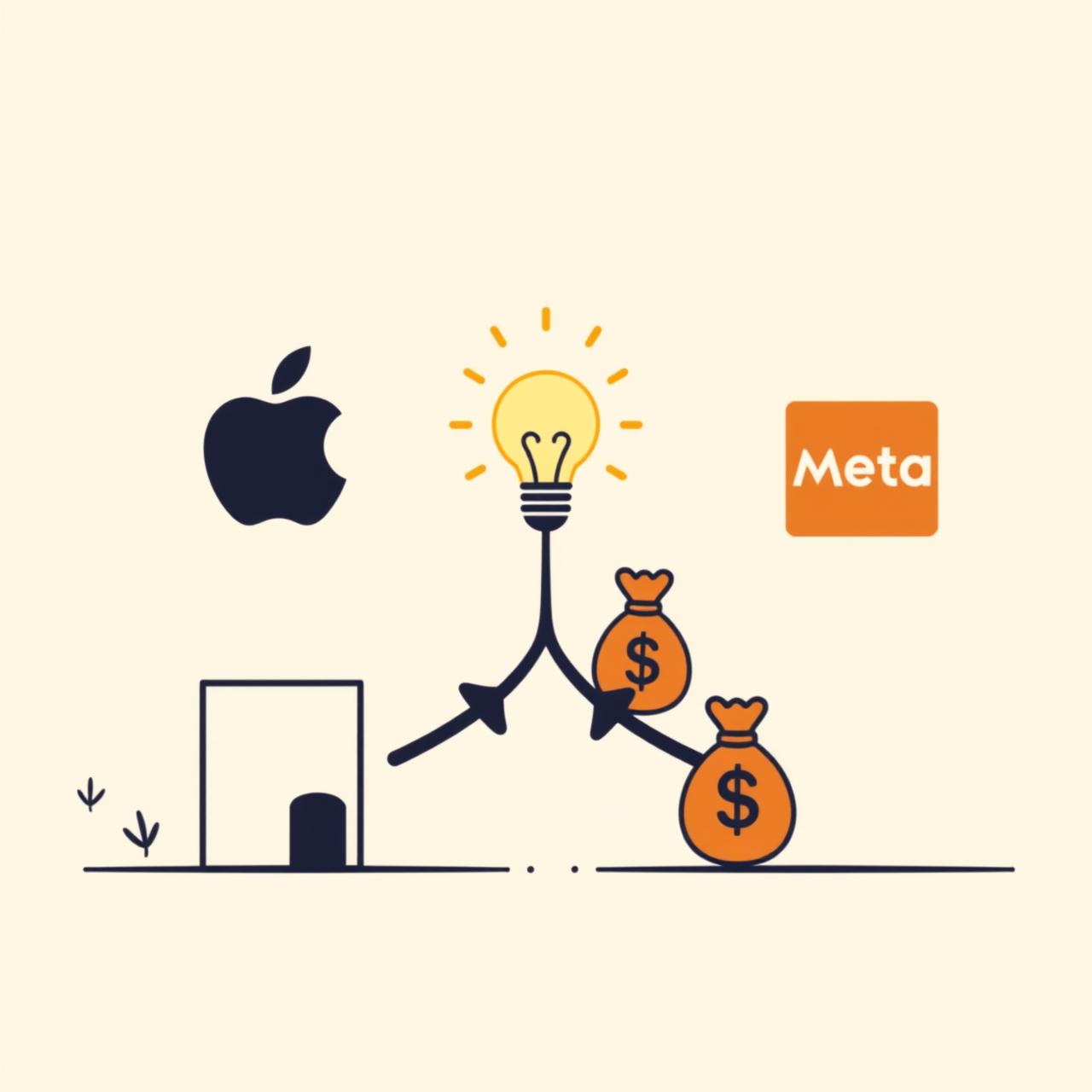 Schéma de cerveaux migrant entre logos Apple et Meta