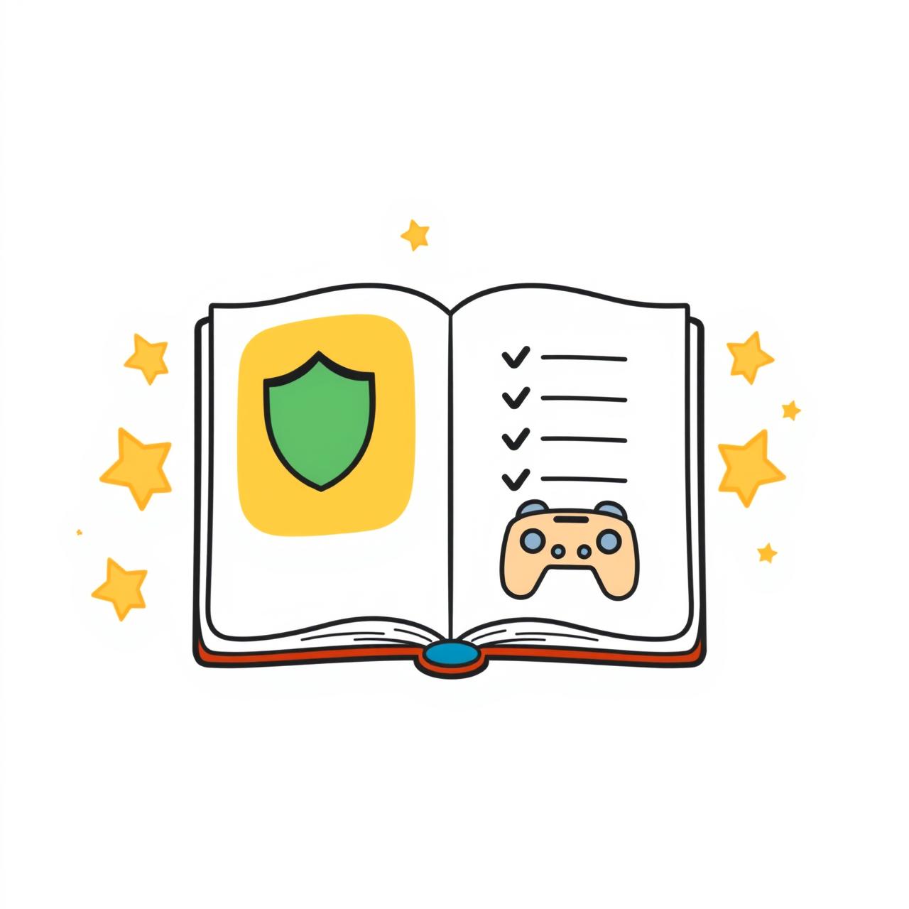 Family gathered around a table with a notebook, planning their digital safety rules together