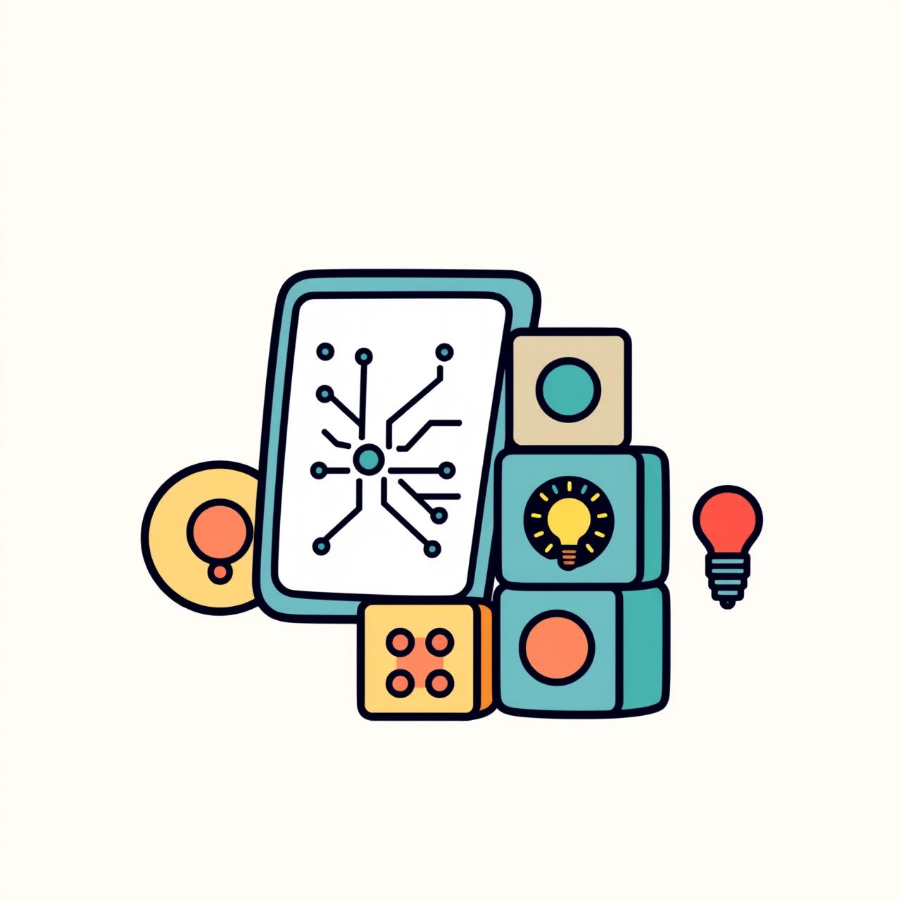 Niña construyendo castillo de bloques con tableta educativa