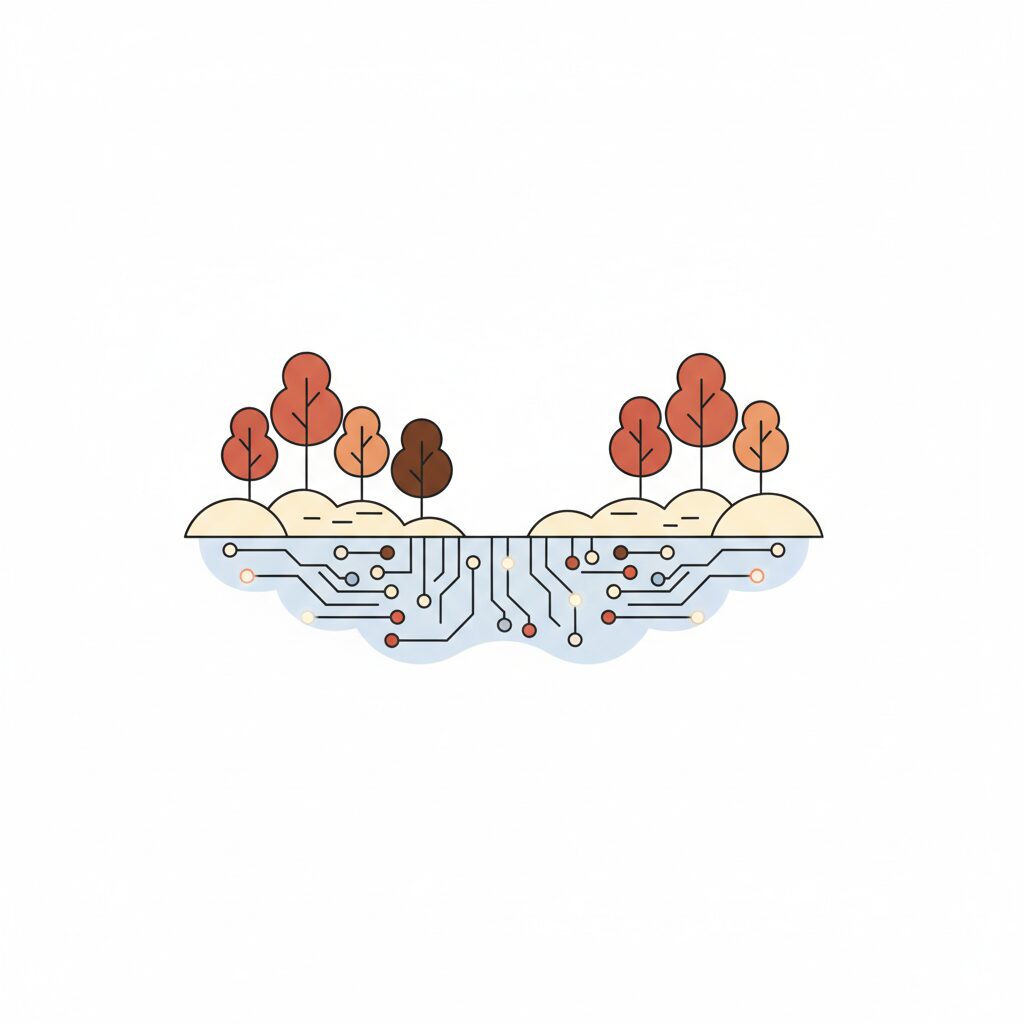 Ilustrasi konsep fasad digital untuk parenting di era AI