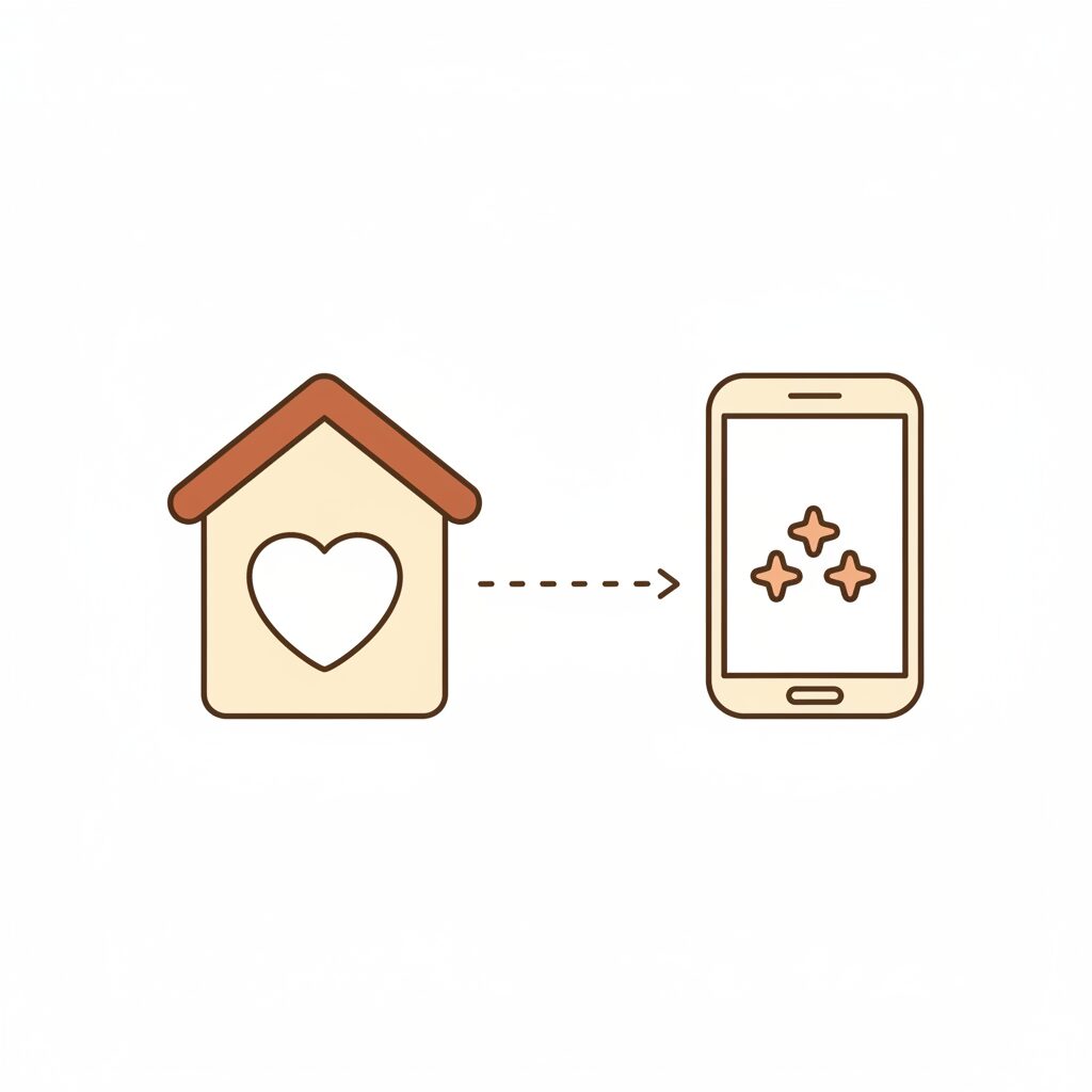 家族団らんの情景 デジタル機器と手作りのおにぎり